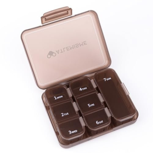 ATLEMISME Tablettenbox 7 Tage Morgens Abends, Pillendose 7 Tage (6+1) Fächer, handlicher und feuchtigkeitsbeständiger Medikamentenbox für die Hand- oder Hosentasche, um Medikamente aufzubewahren