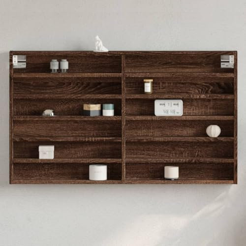 Homgoday Vetrina sospesa da parete, in legno, per soggiorno, camera da letto, effetto quercia, 100 x 8,5 x 58 cm, in legno