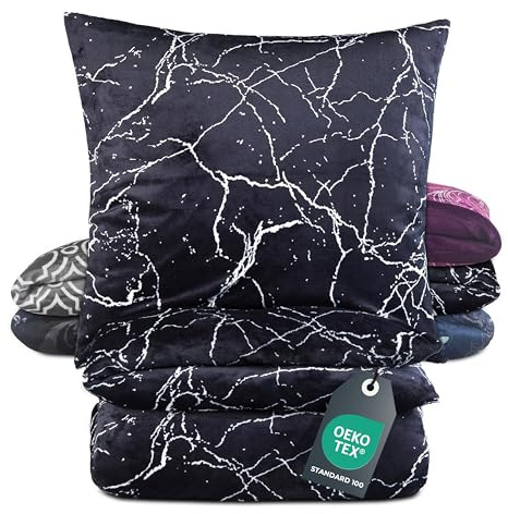 BaSaTex Winter Plüsch Bettwäsche Set, 135x200 cm, Marmor | Warm und Kuschelig, Öko_Tex Zertifiziert, Reißverschluss, Flauschig Anschmiegsam, Feuchtigkeitsregulierend