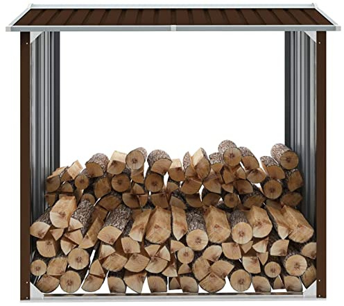 Tidyard Abri de Stockage de Bois Acier galvanisé 172x91x154 cm Marron, Range-Bûches Rangement, Grande Capacité Bûches Bois, Range Bois de Chauffage
