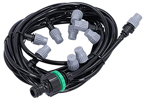 Phefop Système de brumisation rafraîchissant, kit d'irrigation Goutte à Goutte de 10 m pour terrasse (47), Tuyau de brumisation avec 10 Buses pour Jardin, Serre, Trampoline et Parc Aquatique.