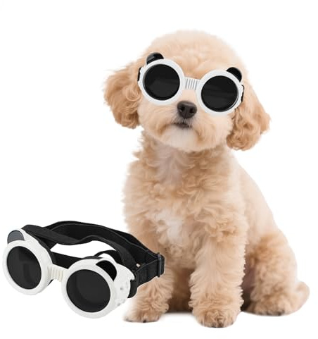 Billionchains Hundebrille für Kleine Hunde UV-Schutz Hundesonnenbrille Einstellbar Hund Motorradbrille für Kleine Hunde/Katzen, Weiß