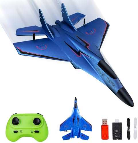 KBIBCK Remote Control Plane, RC Plane Ready to Fly, Remote Control Wireless Airplane Toy, RC Planes 2CH 2.4Ghz RC Planes with LED Lights, Remotes Control Airplanes for Kids Beginners Adult (Blue)