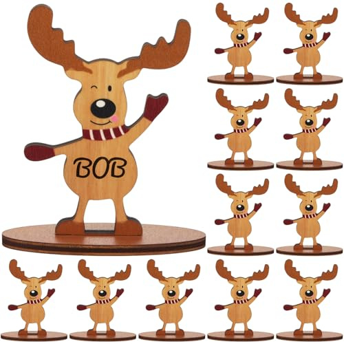 Gulfmew 12 Stück Platzkarten Weihnachten Tischkarten Holz Weihnachtsfeier Tischdeko Marker Weihnachten Tischdeko für Gäste Namen Abendessen Party (Klassisches Rentier, 3,74 x 2,25 Zoll)