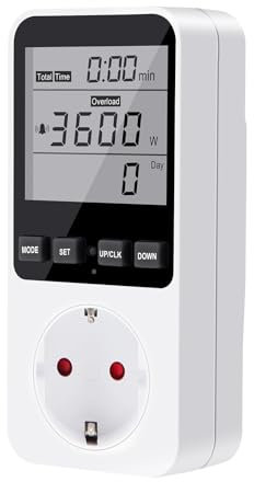 Aideepen Misuratore Consumo Elettrico, 3680W Schermo LCD Multifunzione con Retroilluminazione Contatore Energia Elettrica, 8 Modalità di Monitoraggio(Batteria integrata)