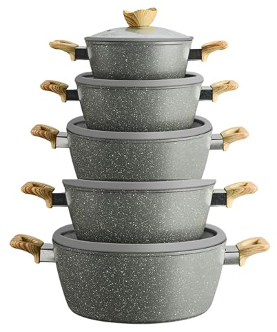 Cecaro Group Set pentole 10 pz batteria casseruole con Rivestimento in Granito Antiaderente