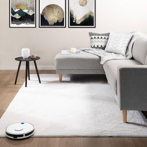 VIMODA Teppich Wohnzimmer Schlafzimmer Flauschig, kurzflorig – waschbar und Fußbodenheizung geeignet,Farbe:Creme;Maße:200x280 cm