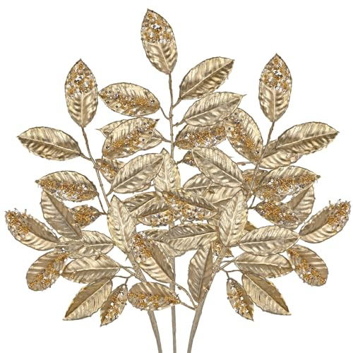Arborus 3 STK Künstliche Zweige Weihnachten 51 CM Dekozweige für Weihnachtsdeko Champagner Kunstzweige für Vase Adventskranz deko Christbaumschmuck Weihnachtsschmuck Wohnzimmer Schlafzimmer Küche Deko