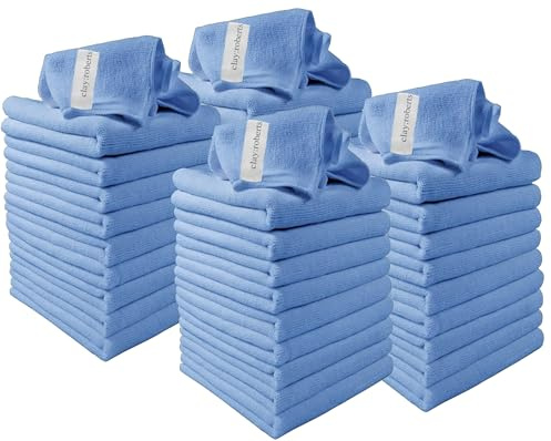 Clay Roberts Microfibre Cleaning Cloths, 40cm x 30cm - Pack of 40, Blue Cloths, Machine Washable, Polishing, Waxing & Dusting Cloth, Lint-Free, Kitchen Towel, Car Cleaning, Microfiber
