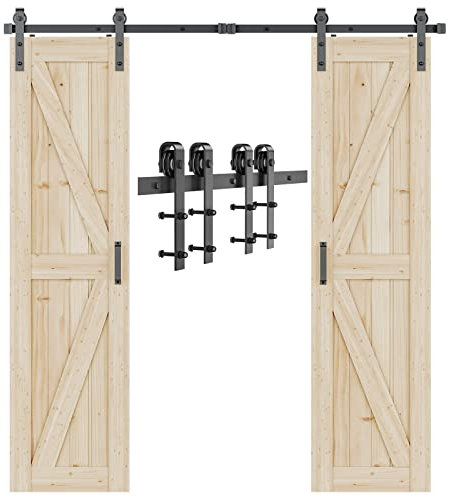 Kit de ferrures pour porte coulissante double 244 cm Système de porte coulissante pour chambre à coucher, granges, garages