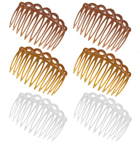 COMNICO Französische Seitenkämme, 6 Stück Haarkamm zum Stecken, Kunststoff-Haar-Seitenkämme-Set, Zähne Seitenscheitel Kamm Haarkamm-Zubehör-Set (transparent/dunkelbraun/hellbraun)