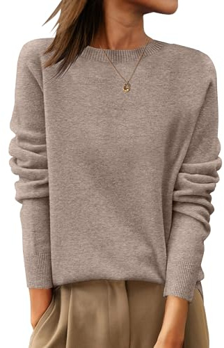 ANRABESS Womens 100% Wool Sweaters Crewneck Long Sleeve Work Business Casual Basic Sweater Tops 2026 Fall Outfits Khaki Medium