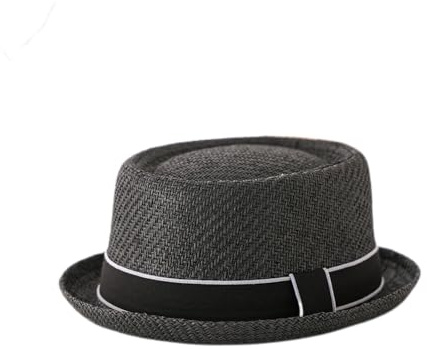 HEYANN Sombrero Pork Pie de Paja, Fedora de Pie de Cerdo, 58 cm para Hombres y Mujeres, Estilo Clásico de Verano