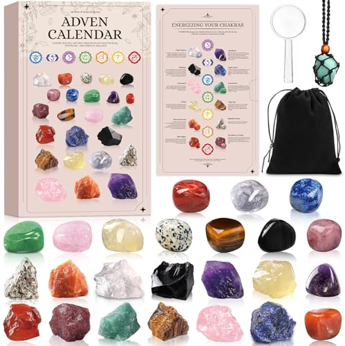 POWLYB Calendario Adviento 2025, Calendario Adviento Piedras Preciosas, Calendario de Cuenta Regresiva Navideña de 24 días de Cristales