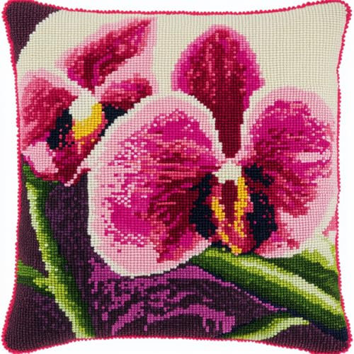 Kitquiver Kit A Gancio Per Adulti Orchidea Phalaenopsis Colorata Lavori All'Uncinetto Con Utensile Per Uncinettos Per Adulti Kit Fai Da Te Per Cuscini Fatti A Mano Per La Casa Decorazione 17x17In