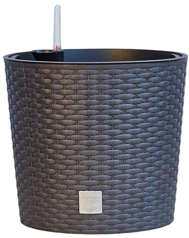 HappyFlower Blumentopf rund mit Innentopf – Pflanzkübel aus Kunststoff in Rattan-Optik, für Innen & Außen, Übertopf Verschiedene Größen & Farben erhältlich, (Äußerer ∅ Oben 25 cm, Braun)