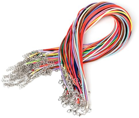 BigKego 50 pezzi collana in pelle con chiusura cerata intrecciata 2 mm corda colorata per fai da te braccialetto collana gioielli