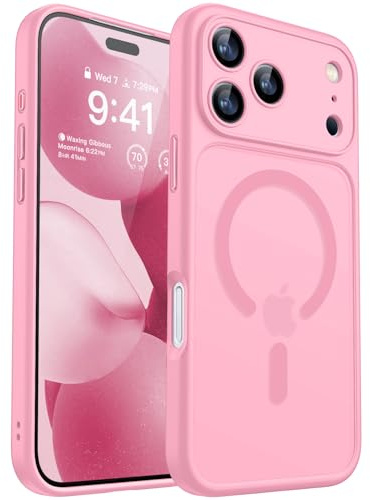 CANSHN Cover Magnetica per iPhone 17 Pro(6,3 Pollici), Compatibile con MagSafe, [Protezione Completa Della Fotocamera], Custodia Traslucida Opaca Protettiva Sottile Antiurto,Rosa
