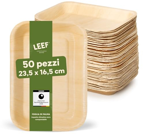 Leef® Piatti foglia di Palma [23 x 16 cm] piatti usa e getta come alternativa ai piatti carta [50 pz] piatti di carta eleganti come piatti carta compleanno | piatti compostabili finger food