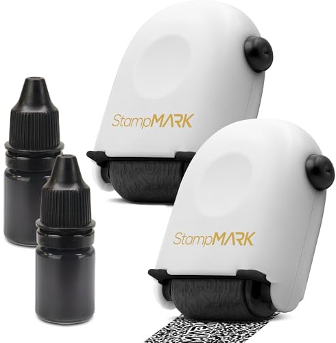 StampMark Identity Theft Protection - 2 Pack Super Roller Stamps with Two 5ml Refill Ink Bottles - Confidential Roller Stamp