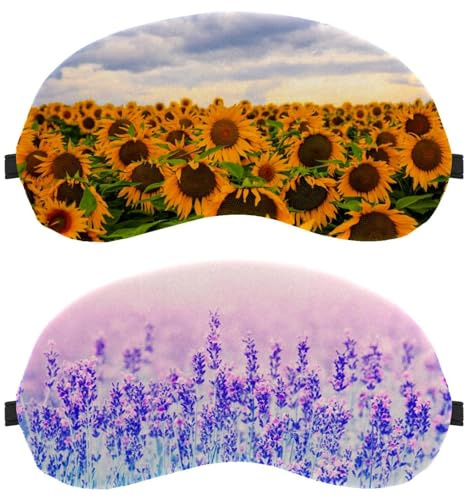 2 Pieces Sleep Mask for Back and Side Sleeper, Lavender Flower Violet Plant Floral 100% Light Blocking Eye Mask, Adjustable & Breathable Sleeping Eye Cover, Zero Eye Pressure