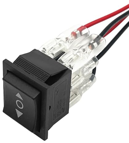 Taiss/Momentaner Polaritätsumkehr schalter Wasserdichter DC 12V 10A Steuermotor, Motorsteuerung, 6-polig, 3 Positionen, EIN-Aus-EIN, wipptaster mit Draht KCD4-203-BKL-JT