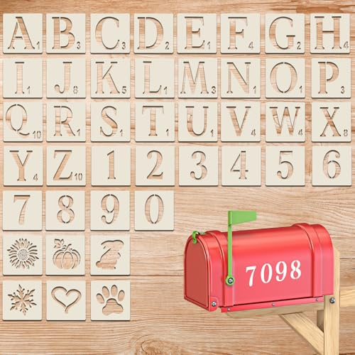 42 Stück Buchstaben Schablone Groß,Wiederverwendbare Zahlenschablonen,Ineinandergreifende Schablone Buchstaben,Schablonen Buchstabens und Zahlen Malen auf Holz, Wand, Stoff (5 * 5cm)