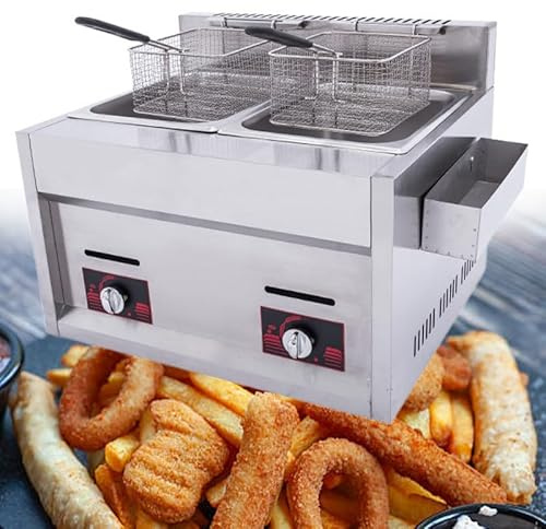ZHANGshouf Friteuse à gaz Professionnelle, friteuse de comptoir en Acier Inoxydable au GPL, Flamme réglable pour Une Cuisson à Grande capacité, idéale pour Le Poisson, Les Frites et la Dinde