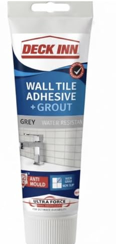 DECK INN ® Easy Apply UniBond Ultraforce Wall Tile Adhesive and Grout, Grey. Waterproof Anti-Mould bathrooms and kitchens
