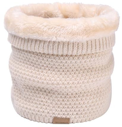 Aniyan Winter Schlauchschal Loop Strick Halsschlauch mit Fleece Innenfutter, Thermo Halswärmer weich und warm, Gestrickter Rundschal für Herren Damen Outdoor Ski Radfahren Beige