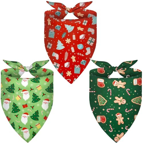 GWAWG 3 Stück Weihnachts-Hundehalstuch, festliche Hundehalstücher mit Weihnachtsmann- und Schneeflocken-Designs, bequemes und atmungsaktives Hundezubehör für mittelgroße Hunde, Feiertagskostüm für