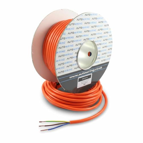 AUTOWIRING 3 Core Flex Orange PVC Flexible Cable 1.0mm2 10 Amp 3183Y H05VV-F Wire Mains Round 240V (10M Coil)