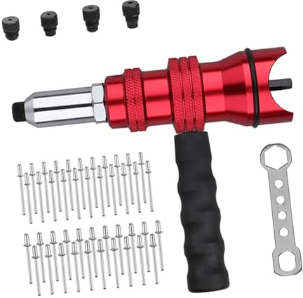 Juego de herramientas de remache eficiente, 100 remaches, 4 adaptadores de cuerpo de aluminio para un uso duradero en aplicaciones de alta intensidad, convertidor de taladro a remache