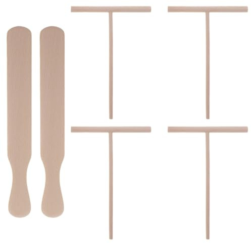 RUNROTOO 6pcs Wooden Crepe Spreader and Pancake Spatula Set, Medium Wood Spreading Tools with T-shaped Scrapers, Non-stick Batter Distributor for Home Kitchen Cooking