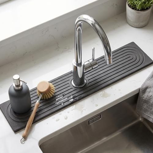 Sink Splash Guard,Kitchen Sink Splash Guard, Absorbent Sink Mat Protector and Faucet Mat, Anti-Mould Odour-Absorbing Pad for Bathroom Washbasin and Household Kitchen