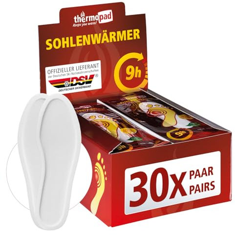 THERMOPAD Sohlenwärmer - DAS ORIGINAL: 5, 10 oder 30 Paar Wärmepads (erhältlich in 5 Größen) - Einlegesohle für 9 Stunden Wärme I Fußwärmer Pads I Extra warme Wärmesohle S für Schuhe & Skischuhe