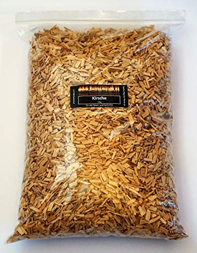 Räucherchips Kirsche 1000g (ca.4 Liter) für den Grill Kugelgrill und Smoker BBQ Woodchips Körnung (4-10mm) Naturholz aus PEFC-Forstwirtschaft - HACCP-Zertifiziert