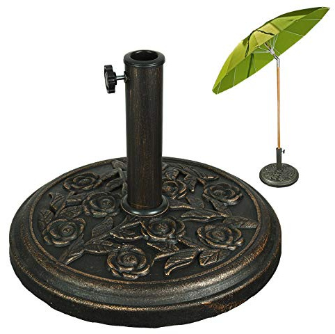 ASAB Floral Rose Pattern Parasol Base Cast Iron Heavy Duty Umbrella Patio Garden Sunshade Holder Furniture
