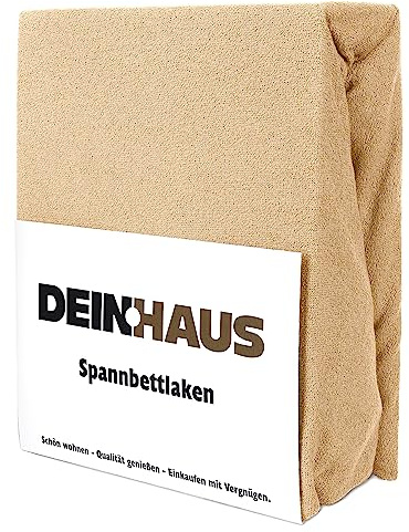 DH DEIN.HAUS Frottee Weiches Spannbetttuch 160 x 200 cm – Baumwolle, mit Gummizug, pflegeleicht, Bettlaken – Farbe: Beige