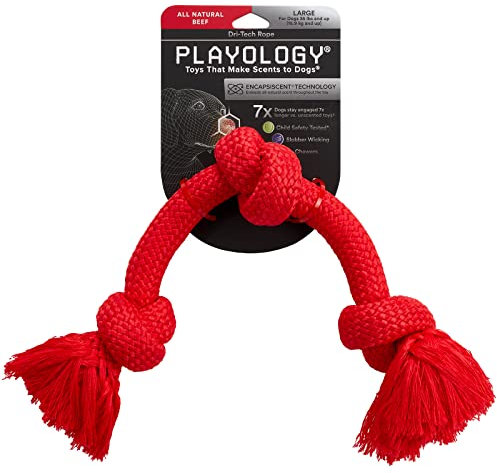 Playology Dog Toys | Dri-Tech Rope Toy Tug of War Rope for Aggressive Chewers | Jumbo Beef Scented Toy - Easy to Clean and Made from Non Toxic Materials