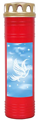 HS Candle Grablicht (Rot) Grabkerze ca. 170h Brenndauer / 7-Tage Brenner - Motiv: Taube, in vielen Varianten