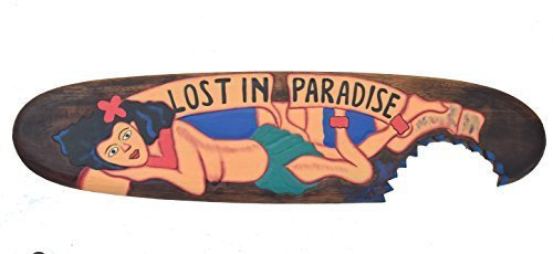 Deko Surfboard Lost In Paradise mit Hula Hula Girl Deko Surfbrett 100cm im Südsee Look