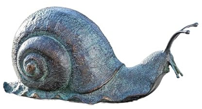 IDYL Bronze-Skulptur Schnecke grün |17x14x36cm |Tierfigur aus Bronze handgefertigt | Gartenskulptur oder Dekoration | Hochwertiges Kunsthandwerk | Wetterfest