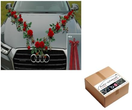 Rosen Girlande Braut Paar Rose Deko Dekoration Autoschmuck Hochzeit Car Auto Wedding ®Auto-schmuck Deko PKW (Exclusive Rot)
