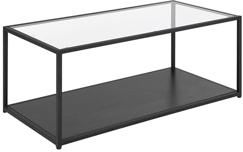 Mesa de centro tablero de cristal marco de metal negro 100 x 54 cm sala de estar minimalista moderna rectangular Medora
