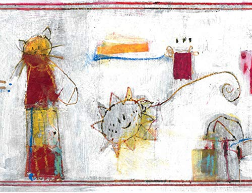 Dundee Deco BD6143 Frise de Papier Peint, Frise Murale, Bordure de papier peint précollé pour enfants Blanc/bleu/jaune/gris 4,57 m x 17,4 cm