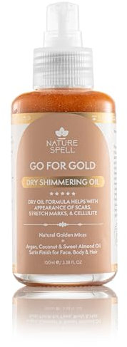 Nature Spell Dry Shimmering Oil for Body & Face, Lightweight, Glowy Finish, Infused With Argan and Coconut Oils, Vegan, 100ml