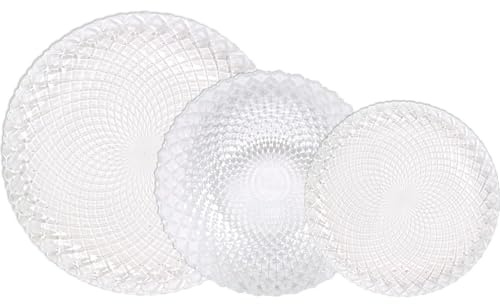 La Mediterránea Vajilla Completa 18 Piezas de Vidrio Templado, Incluye 6 Platos Llanos de 23,5 cm, 6 Platos Hondos de 19,5 cm y 6 Platos de Postre de 19 cm, Colección Diamond