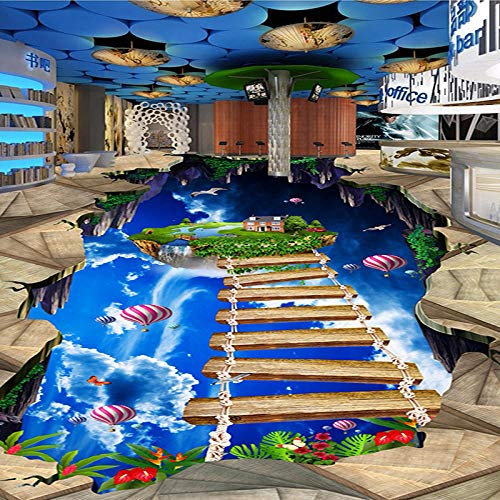 Benutzerdefinierte PVC-Fototapete jeder Größe 3D Blauer Himmel Weiße Wolken Bodenwandaufkleber Holzbrücke Gehweg 3D-Boden Außenmalerei-430 * 300 cm