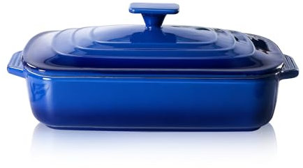 Lareina Large Ceramic Casserole Dish with Lid, 4.0 Quart Covered Rectangular Stoneware Baking Dishes for Oven, Deep 9x13 Inch Lasagna Pans for Baking and Serving, Perfect for Christmas Gifts, Blue